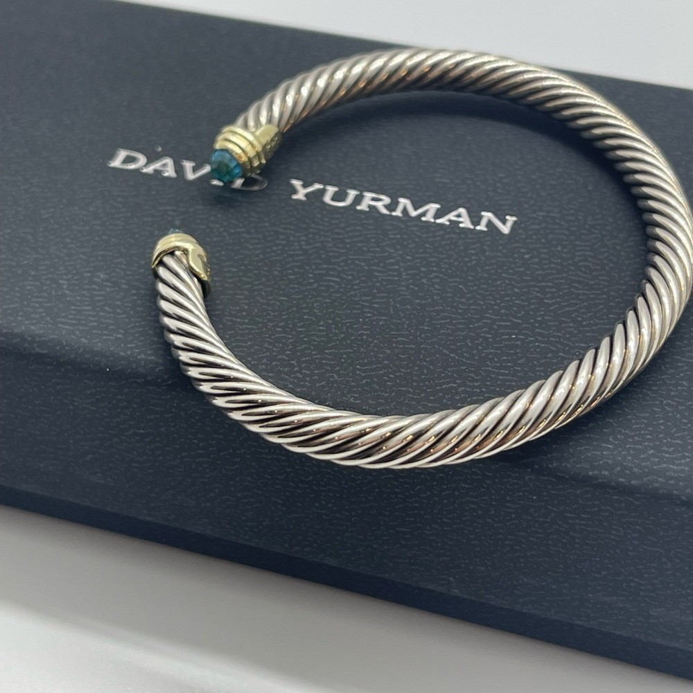 David Yurman Classic Cable Bracelet with 14K Yellow Gold and Blue Topaz, 5mm - Picture 3 of 11
